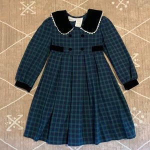 Vintage Bonnie Jean plaid and velveteen dress with sailor collar size 6